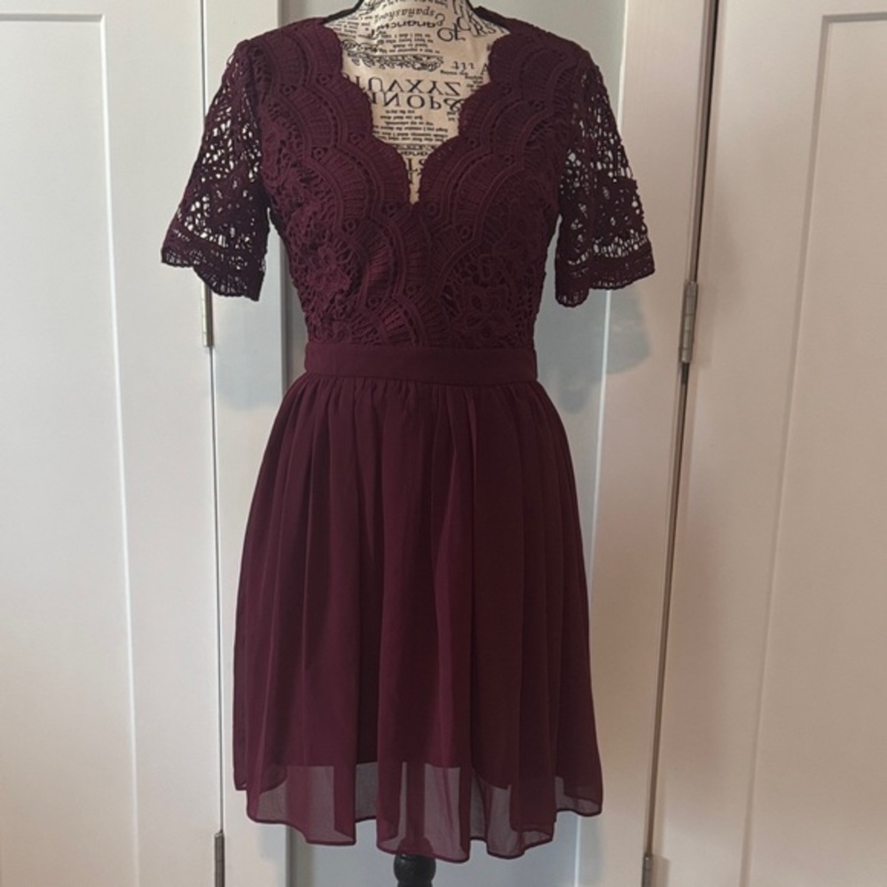 Lulu's Deep Red Lace Mini Dress